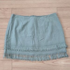 Lulus Sage Green Tassel Fringe Hem Mini Skirt Size Large